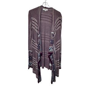 Umgee Women's  Cardigan Sweater Aztec Pattern Striped Open Front Bohemian Medium